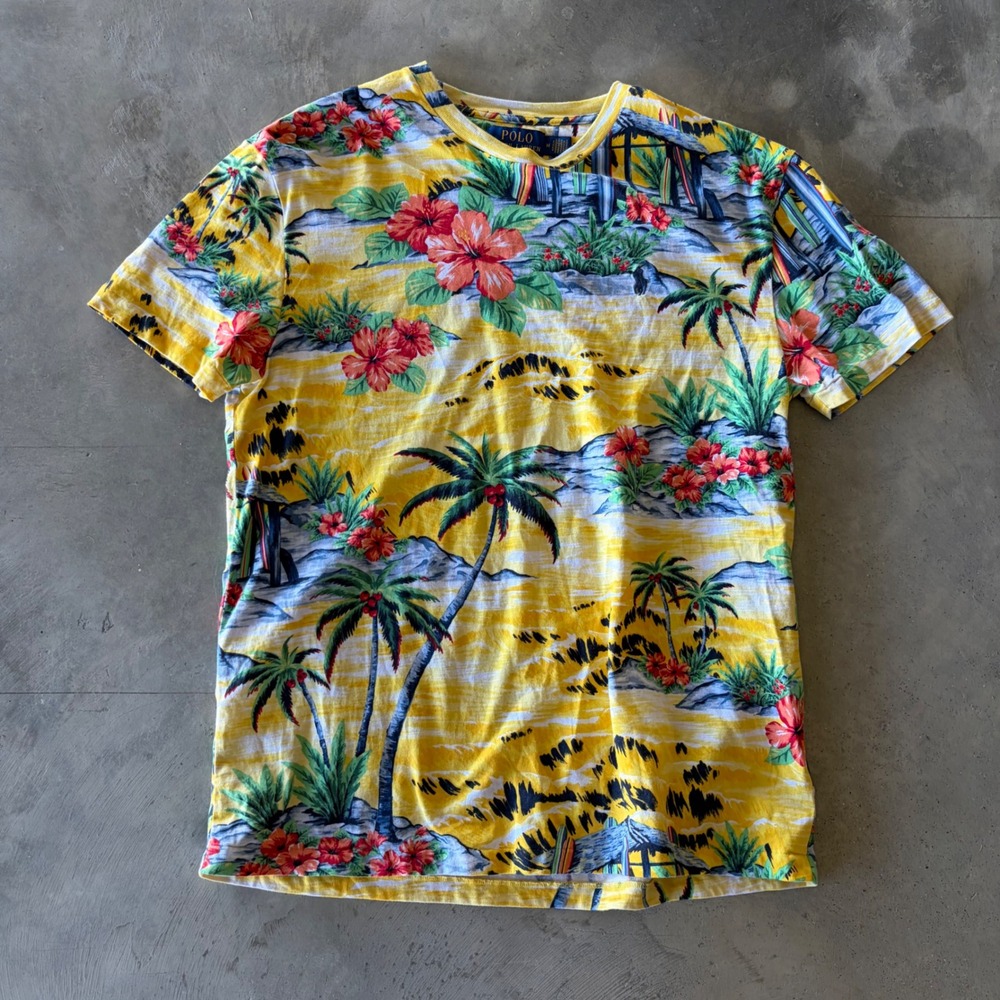 Polo Ralph Lauren Mens Tropical Hawaiian Print T-Shirt Yellow Classic Fit M - Picture 4 of 4